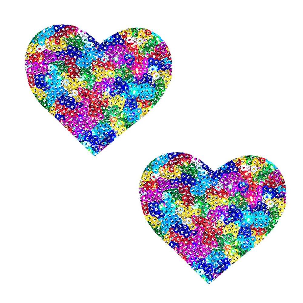 Neva Nude - Unipoo Sparkle Sequin Multicolor I Heart U Nipztix Pasties